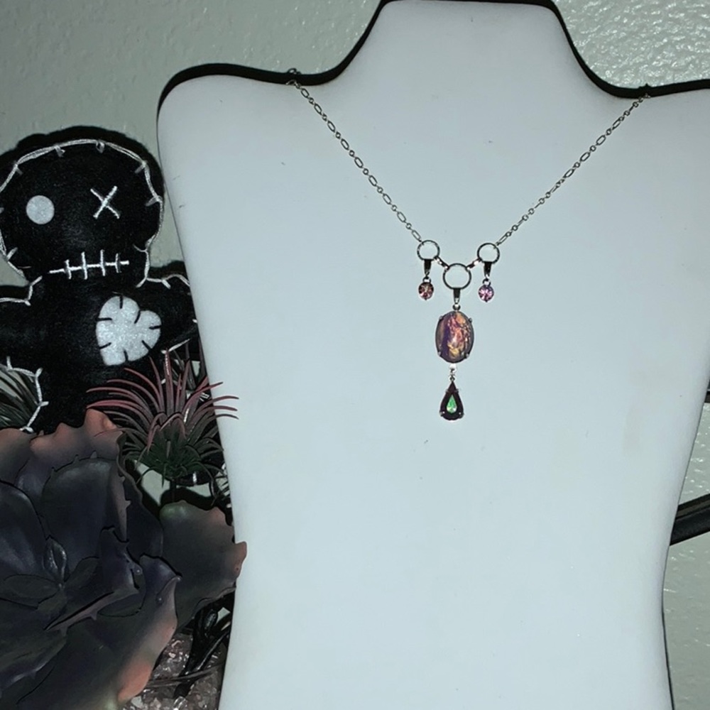 Frosted Lavender AB Cab, Swarovski AB Rhinestones and AB Drop on Silver Chain